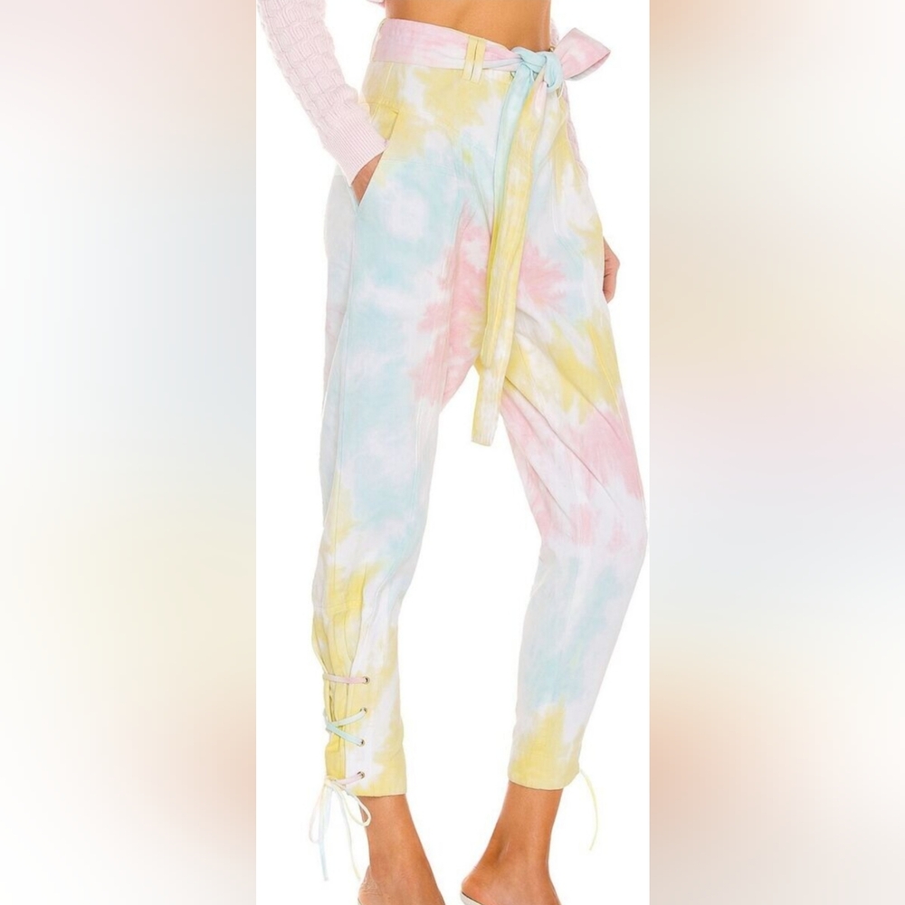 Loveshackfancy Tao Cropped Tie-dyed Pants 12 NWT